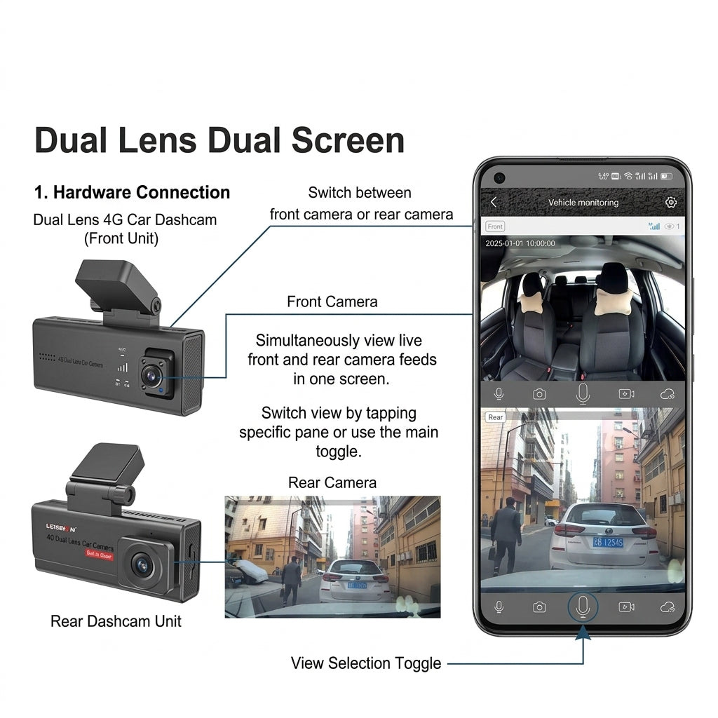 Dash Cam Front and Rear 4K+1080P, Built-in Wi-Fi