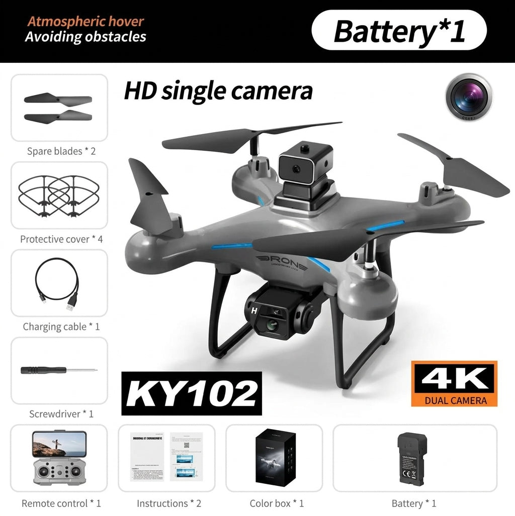 Ky102 Mini RC Drone, Portable Quadcopter With 4K HD Dual Camera & Obstacle Avoidance